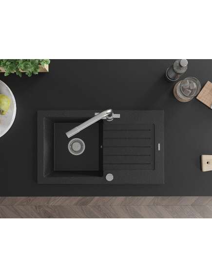 Mexen Pablo zlewozmywak granitowy 1-komorowy z ociekaczem i baterią kuchenną Duero, czarny/srebrny metalik - 6510-73-671600-00, 4 image