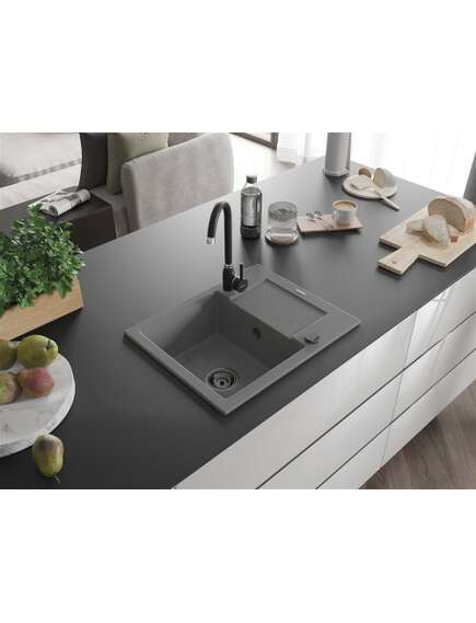 Mexen Enzo zlewozmywak granitowy 1-komorowy z ociekaczem i baterią kuchenną Telma, szary - 6506-71-670200-70-B, изображение 2