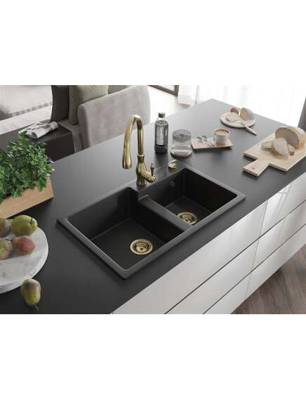 Mexen Tomas zlewozmywak granitowy 2-komorowy z baterią kuchenną Savita, czarny - 6516-77-672601-50, изображение 2
