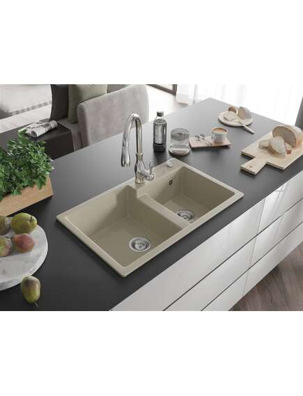 Mexen Tomas zlewozmywak granitowy 2-komorowy z baterią kuchenną Savita, beżowy - 6516-69-672601-00, изображение 2