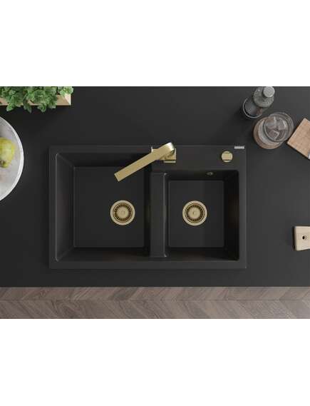 Mexen Tomas zlewozmywak granitowy 2-komorowy z baterią kuchenną Rita, czarny - 6516-77-670300-50, 4 image
