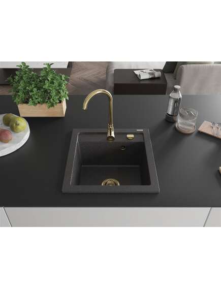 Mexen Vito zlewozmywak granitowy 1-komorowy z baterią kuchenną Telma, czarny nakrapiany - 6503-76-670200-50, 3 image