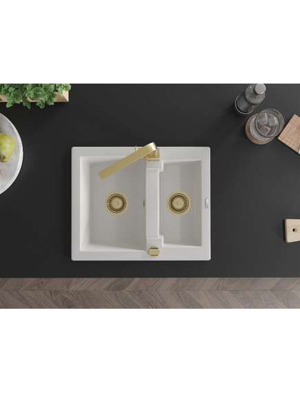 Mexen Carlos zlewozmywak granitowy 1,5-komorowy z baterią kuchenną Rita, biały - 6518-20-670300-50, изображение 4