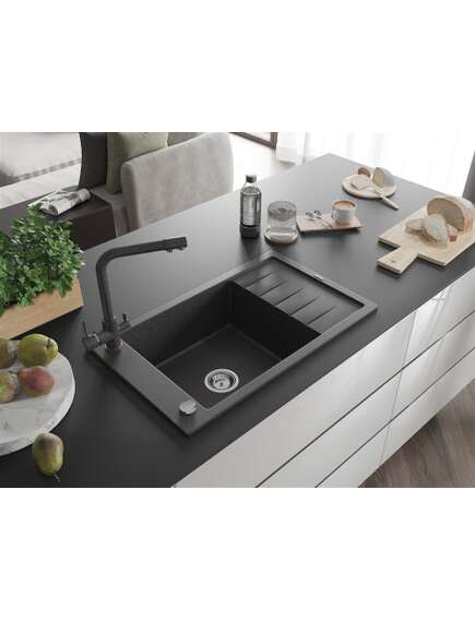 Mexen Elias zlewozmywak granitowy 1-komorowy z ociekaczem i baterią kuchenną Duero, czarny nakrapiany - 6511-76-671600-76, 2 image