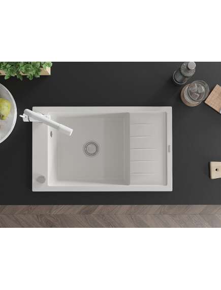 Mexen Elias zlewozmywak granitowy 1-komorowy z ociekaczem i baterią kuchenną Duero, biały - 6511-20-671600-20, изображение 4