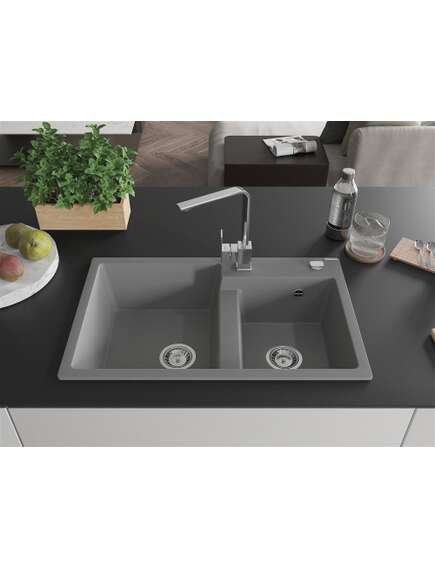 Mexen Tomas zlewozmywak granitowy 2-komorowy z baterią kuchenną Rita, szary - 6516-71-670300-00, изображение 3