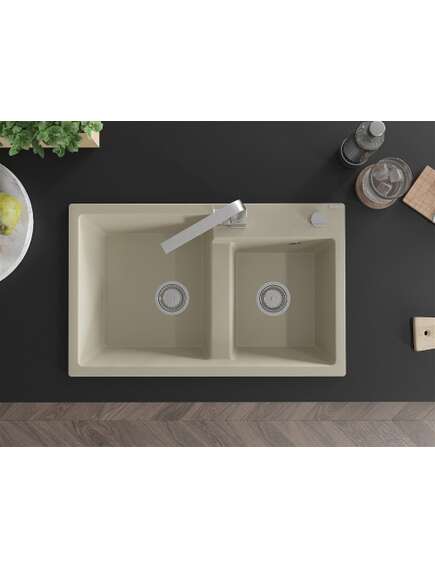 Mexen Tomas zlewozmywak granitowy 2-komorowy z baterią kuchenną Rita, beżowy - 6516-69-670300-00, изображение 4