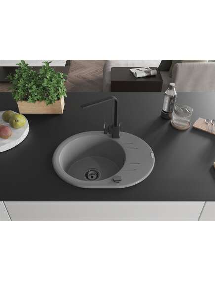 Mexen Kevin zlewozmywak granitowy 1-komorowy z ociekaczem i baterią kuchenną Rita, szary - 6517-71-670300-70-B, 3 image