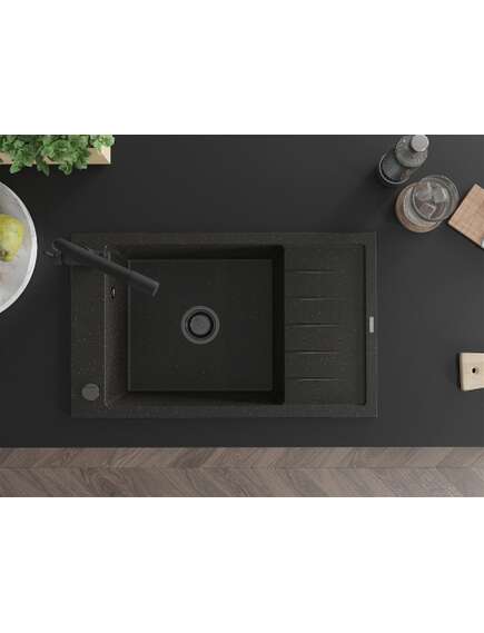 Mexen Elias zlewozmywak granitowy 1-komorowy z ociekaczem i baterią kuchenną Duero, czarny/złoty metalik - 6511-75-671600-70-B, 4 image