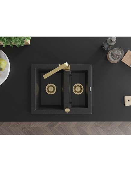 Mexen Carlos zlewozmywak granitowy 1,5-komorowy z baterią kuchenną Rita, czarny/srebrny metalik - 6518-73-670300-50, изображение 4