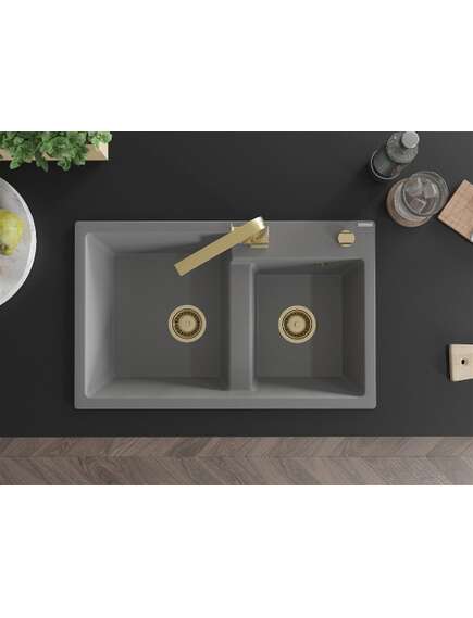 Mexen Tomas zlewozmywak granitowy 2-komorowy z baterią kuchenną Rita, szary - 6516-71-670300-50, изображение 4