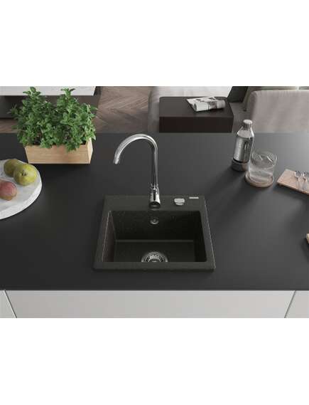 Mexen Milo zlewozmywak granitowy 1-komorowy z baterią kuchenną Telma, czarny/złoty - 6505-75-670200-00, 3 image