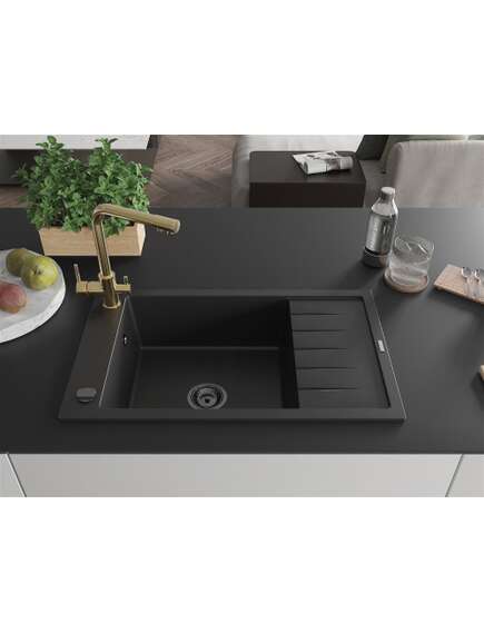 Mexen Elias zlewozmywak granitowy 1-komorowy z ociekaczem i baterią kuchenną Duero, czarny - 6511-77-671600-50-B, 3 image