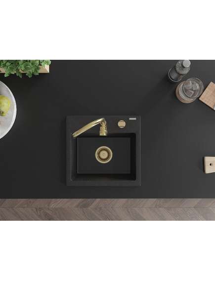 Mexen Milo zlewozmywak granitowy 1-komorowy z baterią kuchenną Telma, czarny/srebrny - 6505-73-670200-50, 4 image