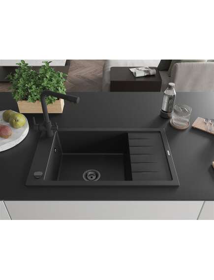 Mexen Elias zlewozmywak granitowy 1-komorowy z ociekaczem i baterią kuchenną Duero, czarny - 6511-77-671600-70-B, 3 image