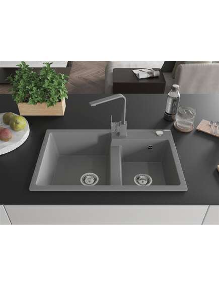 Mexen Tomas zlewozmywak granitowy 2-komorowy z baterią kuchenną Rita, szary - 6516-71-670300-71, изображение 3