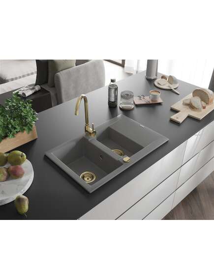 Mexen Gaspar zlewozmywak granitowy 1,5-komorowy z ociekaczem i baterią kuchenną Telma, szary - 6507-71-670200-50, изображение 2