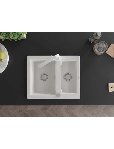 Mexen Carlos zlewozmywak granitowy 1,5-komorowy z baterią kuchenną Rita, biały - 6518-20-670300-20, изображение 4