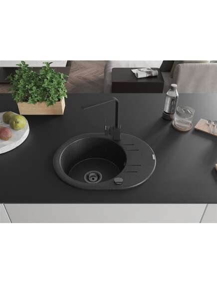 Mexen Kevin zlewozmywak granitowy 1-komorowy z ociekaczem i baterią kuchenną Rita, czarny/srebrny metalik - 6517-73-670300-70-B, изображение 3