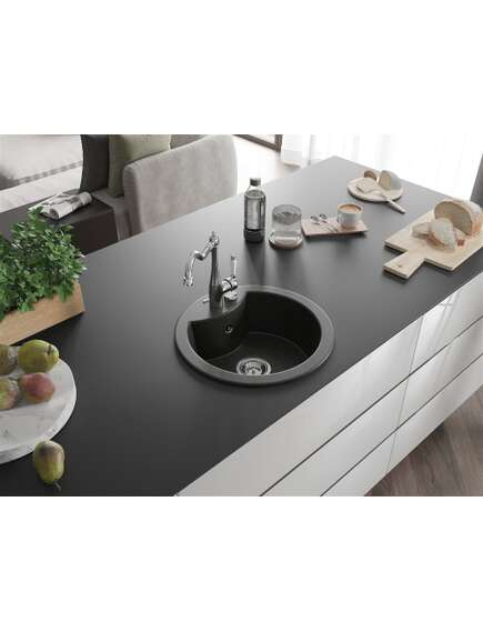 Mexen Diego zlewozmywak granitowy 1-komorowy z baterią kuchenną Carla, czarny/złoty metalik - 6512-75-670700-00, 2 image