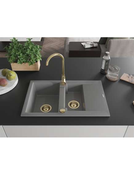 Mexen Gaspar zlewozmywak granitowy 1,5-komorowy z ociekaczem i baterią kuchenną Telma, szary - 6507-71-670200-50, изображение 3