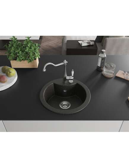 Mexen Diego zlewozmywak granitowy 1-komorowy z baterią kuchenną Carla, czarny/złoty metalik - 6512-75-670700-00, 3 image