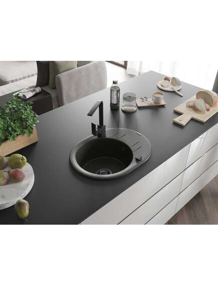 Mexen Kevin zlewozmywak granitowy 1-komorowy z ociekaczem i baterią kuchenną Rita, czarny/złoty metalik - 6517-75-670300-70-B, изображение 2