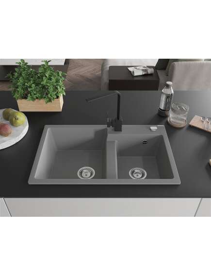 Mexen Tomas zlewozmywak granitowy 2-komorowy z baterią kuchenną Rita, szary - 6516-71-670300-70, изображение 3