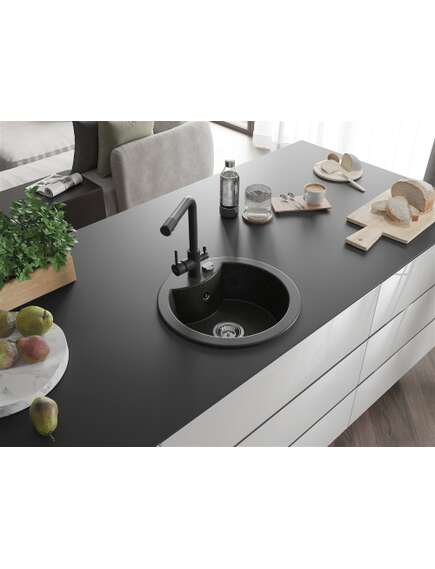 Mexen Diego zlewozmywak granitowy 1-komorowy z baterią kuchenną Duero, czarny/złoty metalik - 6512-75-671600-70, 2 image