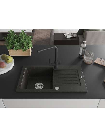 Mexen Pablo zlewozmywak granitowy 1-komorowy z ociekaczem i baterią kuchenną Duero, czarny/złoty metalik - 6510-75-671600-70, изображение 3