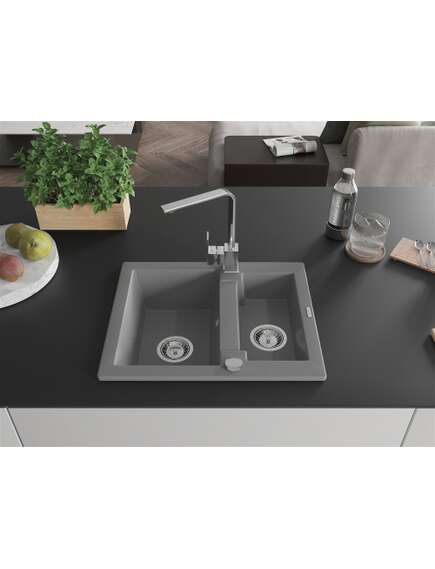 Mexen Carlos zlewozmywak granitowy 1,5-komorowy z baterią kuchenną Rita, szary - 6518-71-670300-00, изображение 3