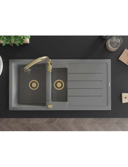Mexen Andres zlewozmywak granitowy 1,5-komorowy z ociekaczem i baterią kuchenną Savita, szary - 6515-71-672601-50, изображение 4