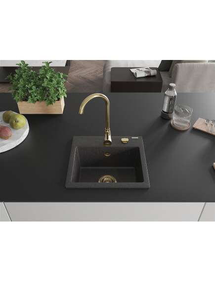 Mexen Milo zlewozmywak granitowy 1-komorowy z baterią kuchenną Telma, czarny nakrapiany - 6505-76-670200-50, изображение 3