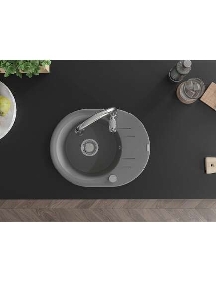 Mexen Kevin zlewozmywak granitowy 1-komorowy z ociekaczem i baterią kuchenną Savita, szary - 6517-71-672601-00, изображение 4