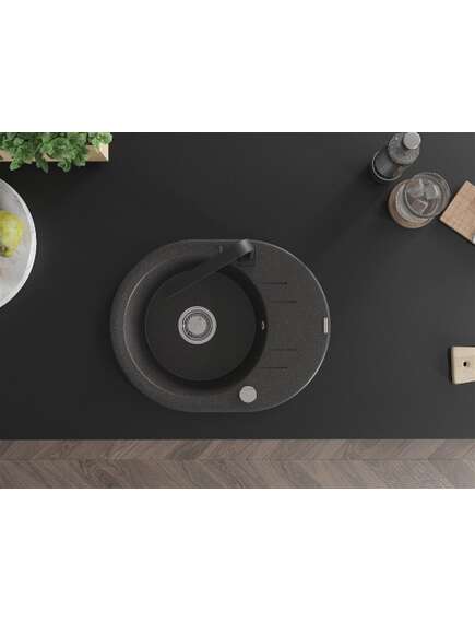Mexen Kevin zlewozmywak granitowy 1-komorowy z ociekaczem i baterią kuchenną Rita, czarny nakrapiany - 6517-76-670300-70, изображение 4