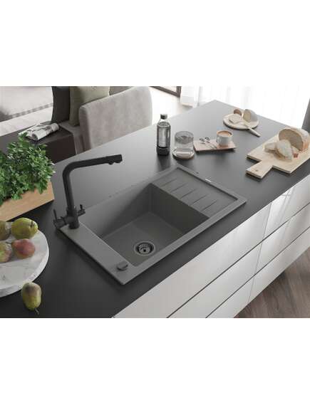 Mexen Elias zlewozmywak granitowy 1-komorowy z ociekaczem i baterią kuchenną Duero, szary - 6511-71-671600-70-B, 2 image