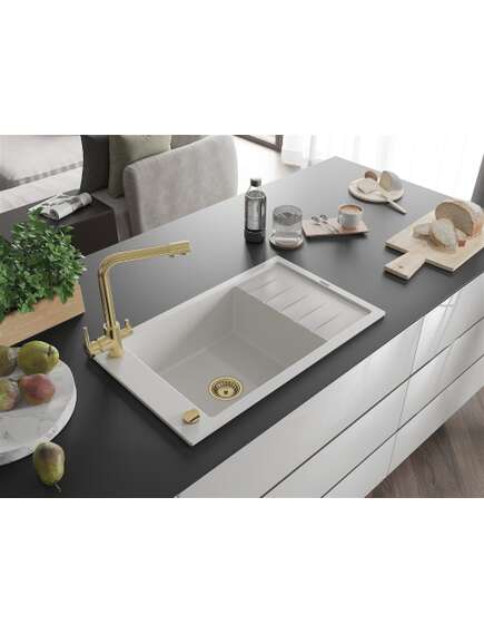 Mexen Elias zlewozmywak granitowy 1-komorowy z ociekaczem i baterią kuchenną Duero, biały - 6511-20-671600-50, изображение 2