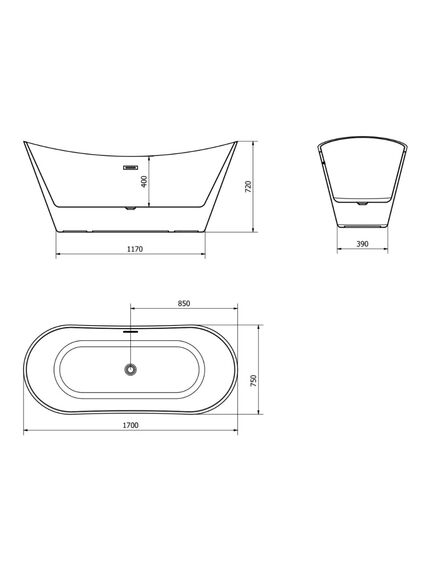 Brīvi stāvoša vanna Mexen Celia 170 x 75 cm, balta, melna pārplūde - 52331707500-B, 6 image