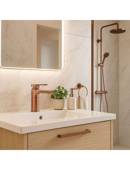 Rea Sanitary Bateria Umywalkowa REA ARGUS MIEDŹ SZCZOTKOWANA Niska, 4 image