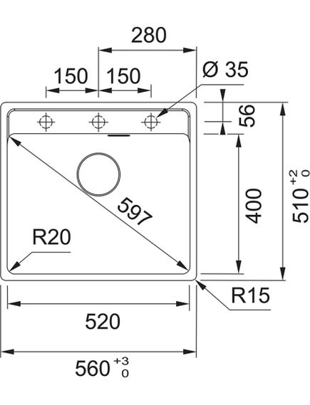 Franke MRG 610-52 A fragranīta izlietne ar PushKnob vadības ventīli 3 1/2'', 560x510mm, pelēka - gab., изображение 2