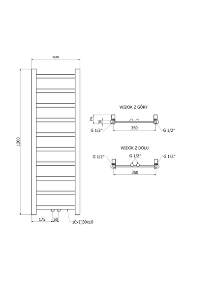 Mexen Bolt grzejnik łazienkowy 1200 x 400 mm, 279 W, czarny - W126-1200-400-00-70, Krāsa: Melns, Platums: 40, Augstums: 120, 3 image