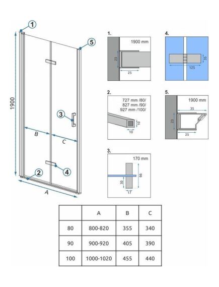 Rea Sanitary Drzwi prysznicowe Rea Molier Chrom 90, изображение 5