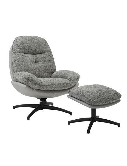 Krēsls ROY Grey Chenille Armchair w/pouf