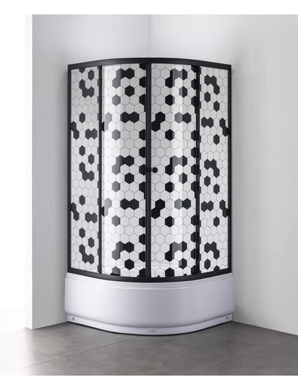 Gotland Душевой уголок Gotland Honeycomb 80X80X195, полукруг, высокий (40 cm) поддон, черный профиль
