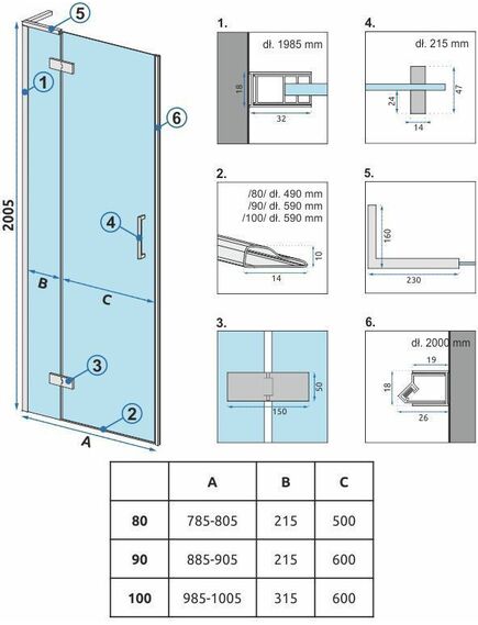 Rea Sanitary Drzwi prysznicowe Rea Hugo 100 Miedziane Szczotkowane, изображение 4