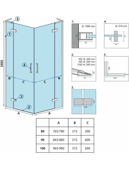 Rea Sanitary Kabina Prysznicowa REA Hugo Double 90x90 Miedź Szczotkowana, 4 image