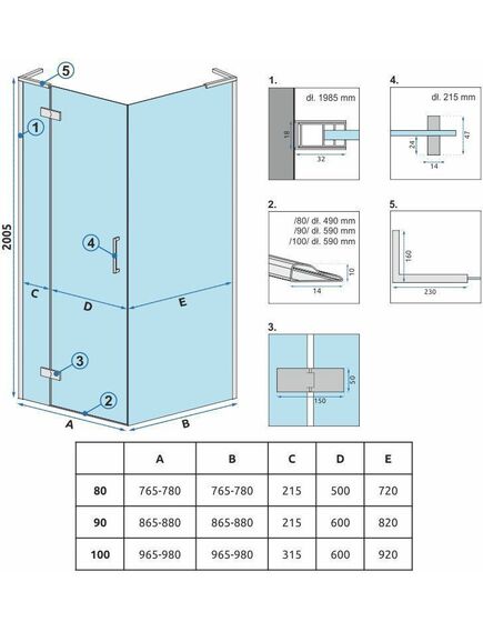 Rea Sanitary Kabina Prysznicowa REA Hugo 90x80 Miedź  Szczotkowana, 4 image