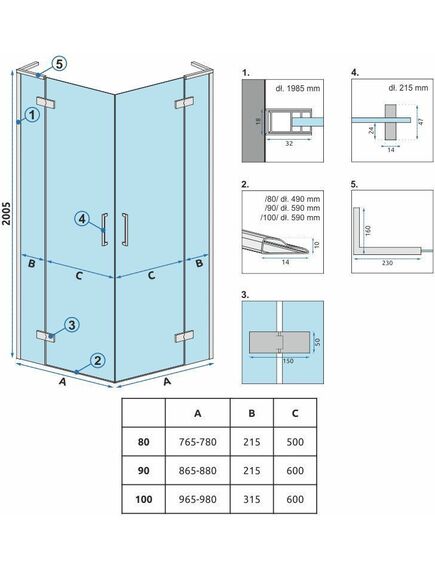 Rea Sanitary Kabina Prysznicowa REA Hugo Double 100x100 Miedź Szczotkowana, 4 image