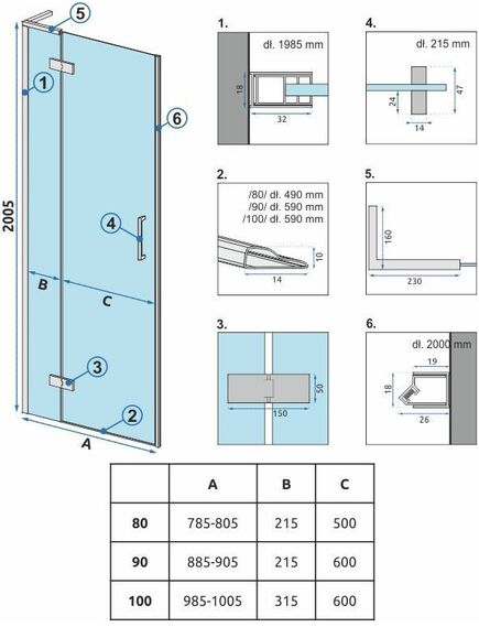 Rea Sanitary Drzwi prysznicowe Rea Hugo 80 Miedziane Szczotkowane, изображение 4