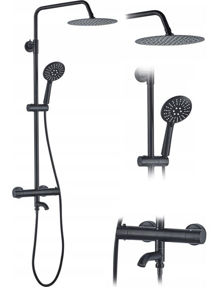 Rea Sanitary Zestaw Prysznicowy Natryskowy Rea Lungo Czarny Z Termostatem